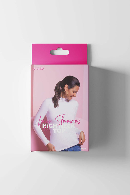 High Neck Long Sleeve Cotton Top - Pack of 3 - Carina - كارينا