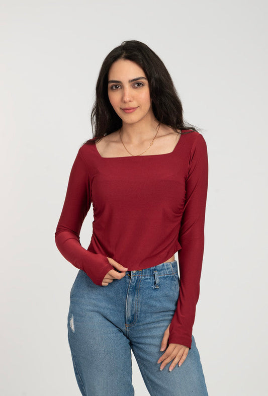 Square Neck Long Sleeve Top