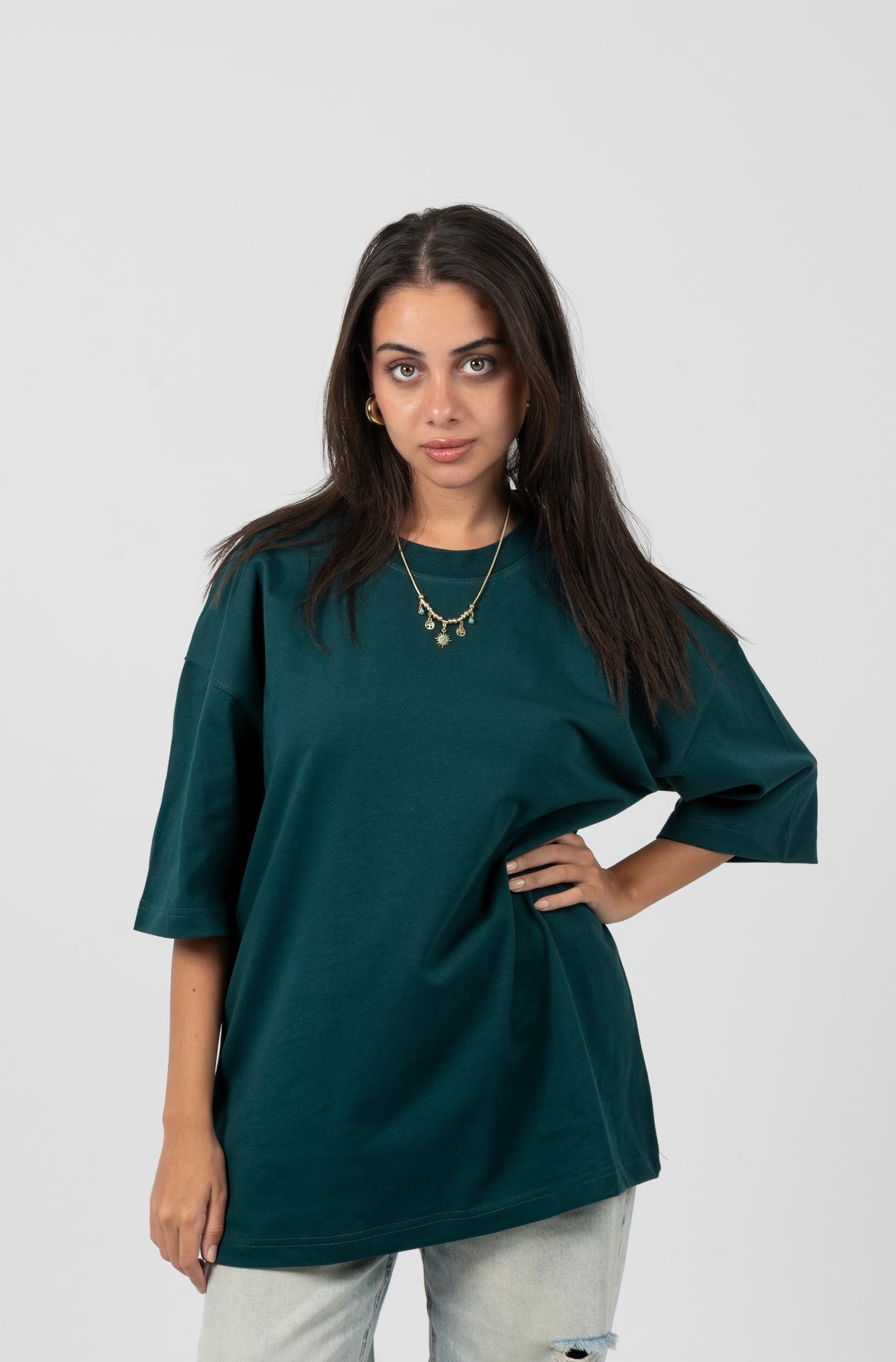 Cotton Solid Oversized T-Shirt – Dark Green