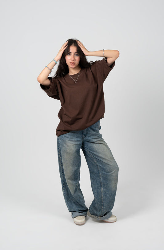 Cotton Printed Oversized T-Shirt – Brown