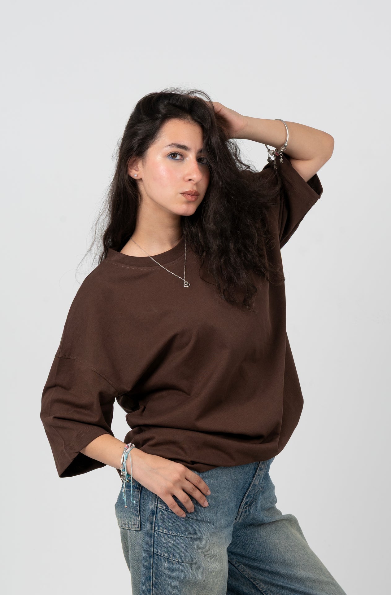Cotton Printed Oversized T-Shirt – Brown
