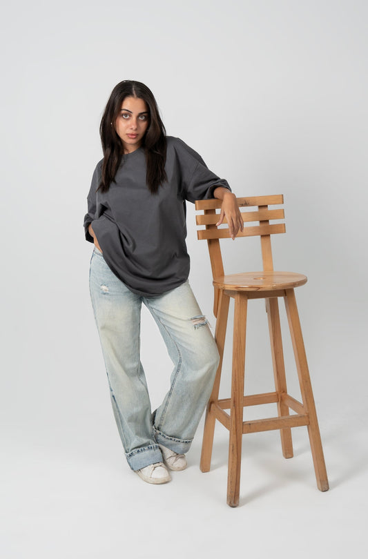 Cotton Solid Oversized T-Shirt – Dark Grey