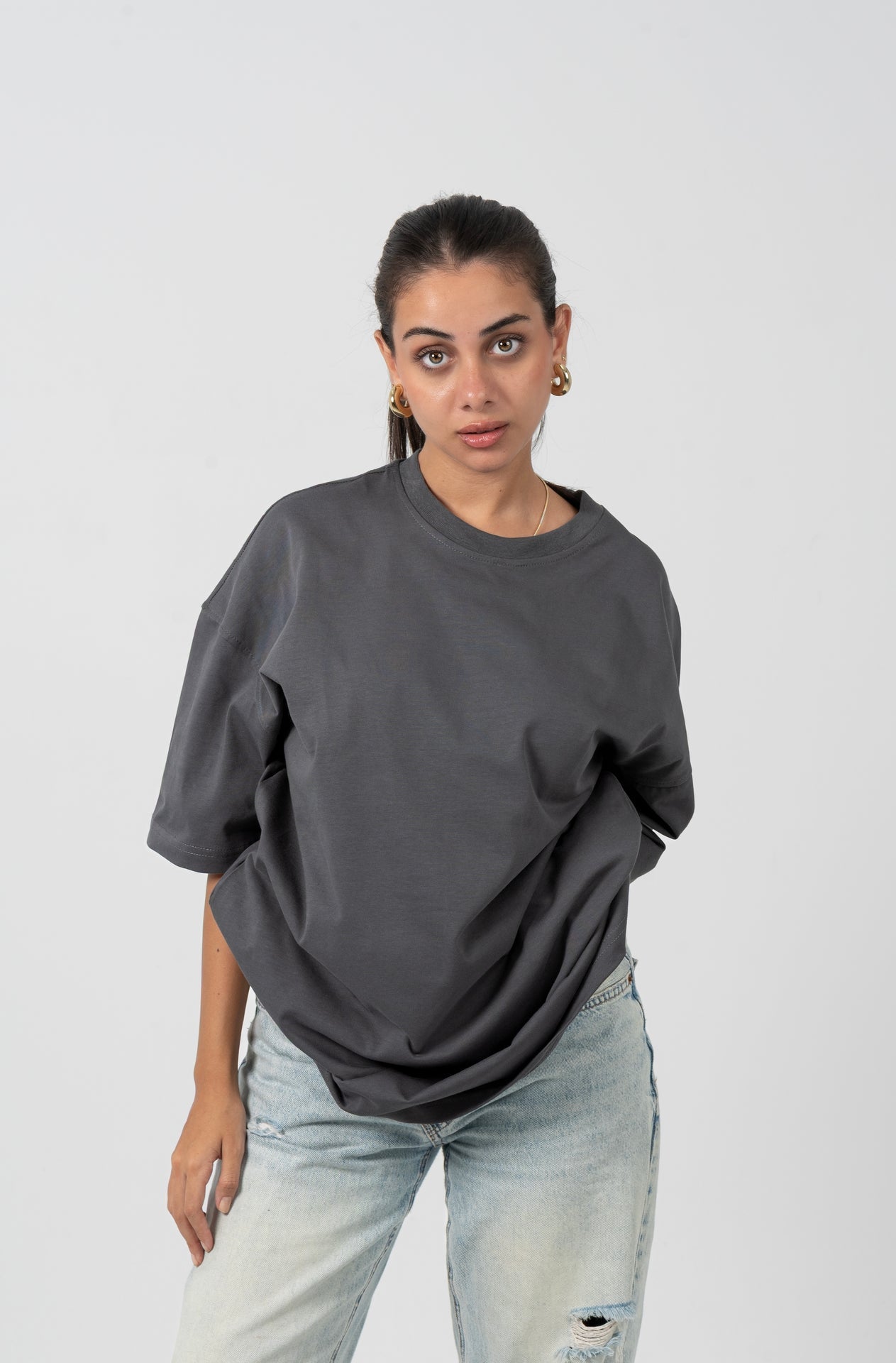 Cotton Solid Oversized T-Shirt – Dark Grey