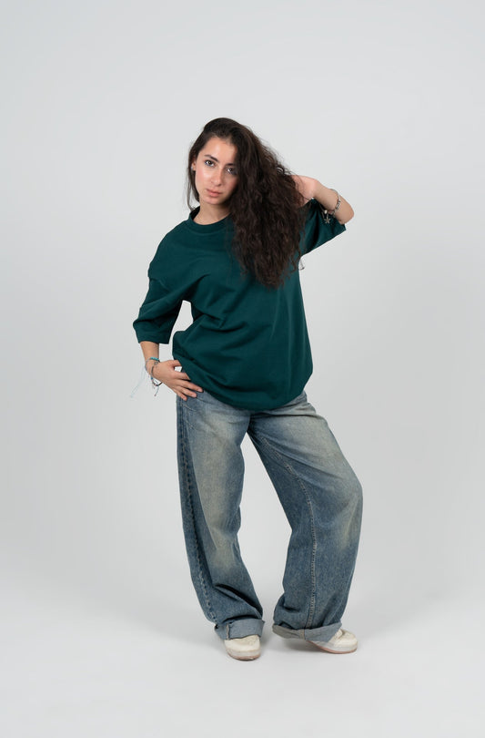Cotton Printed Oversized T-Shirt – Dark Green