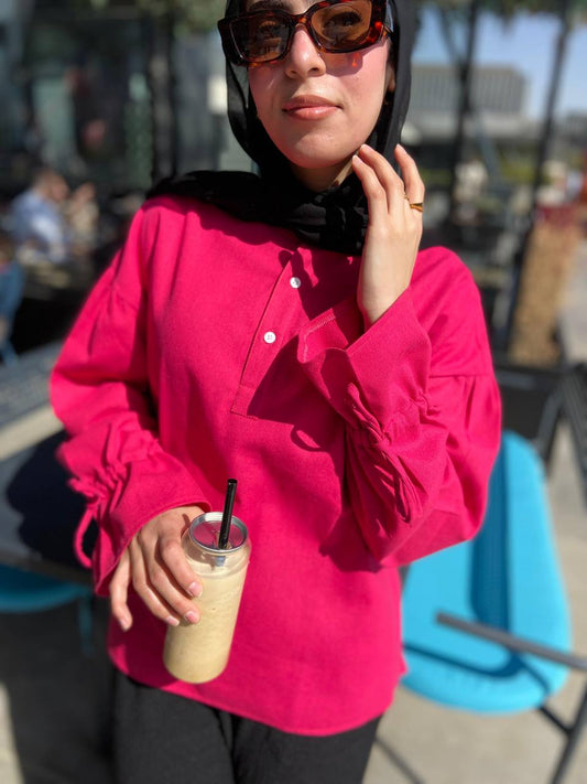 Bell Sleeves Linen Blouse – Fuchsia