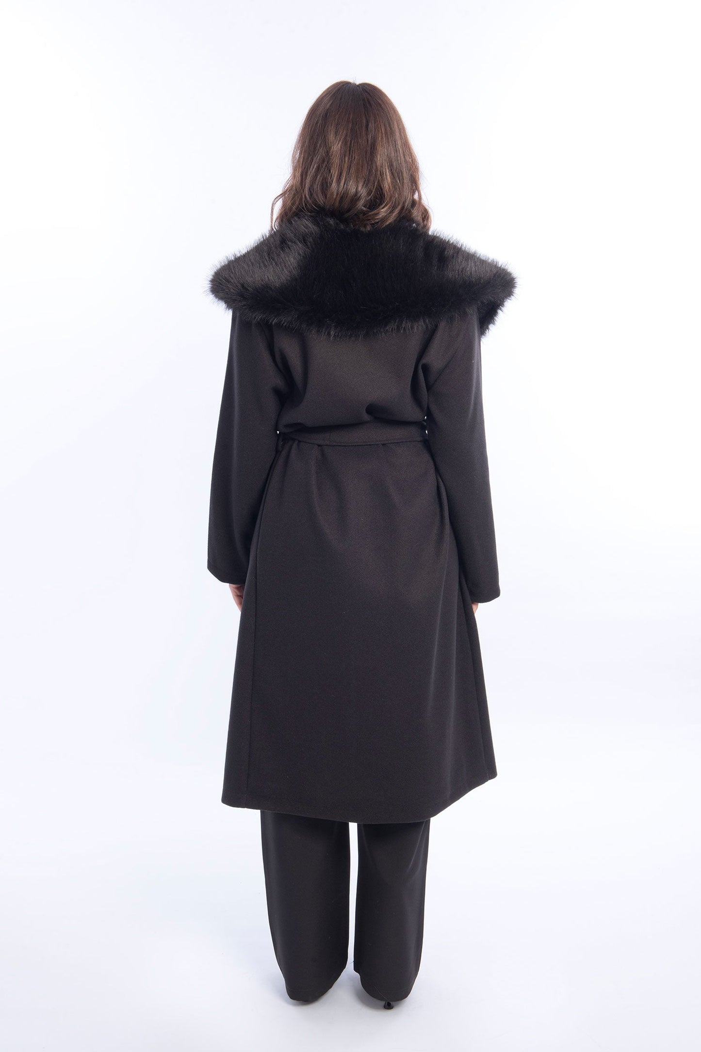 Wool Glam Fur Coat - Black