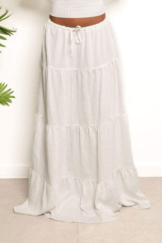 linen Flowy Summer Skirt - White