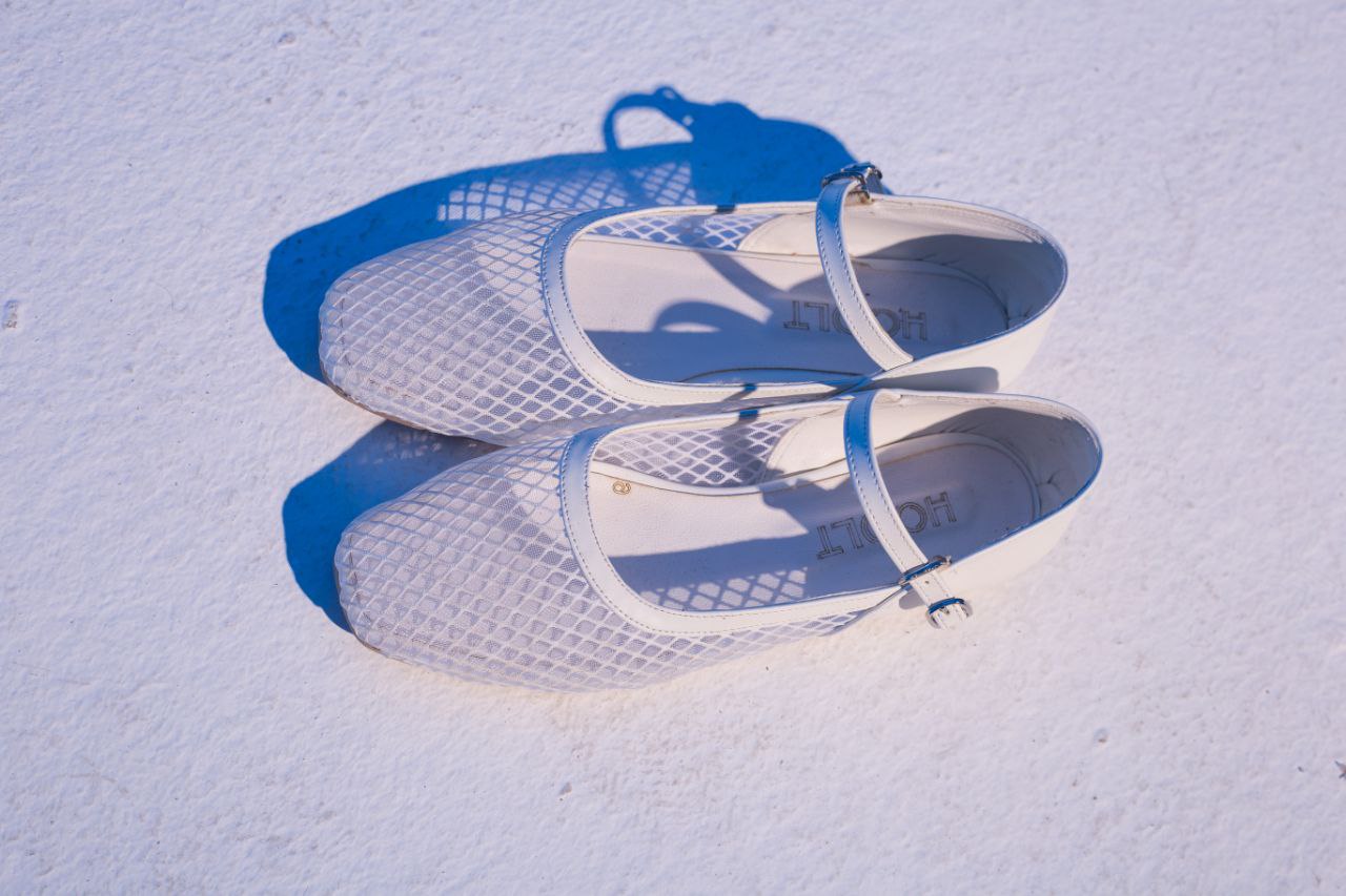 Leather Swan Ballerina Flats - White