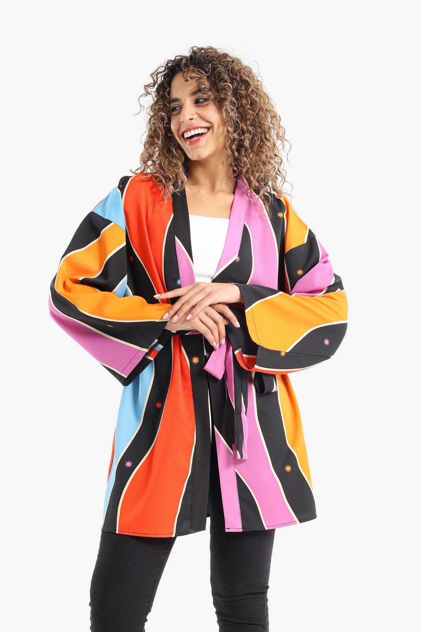 Satin Dropped Shoulder Kimono - Carina - كارينا