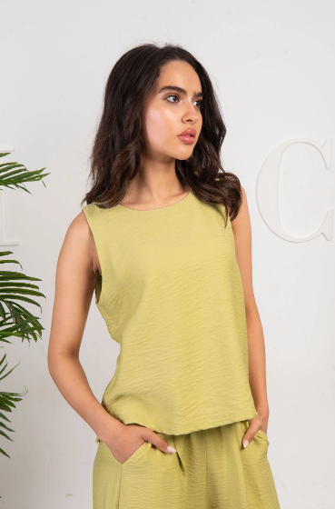 Sleeveless Linen Tank Top- Lime Yellow