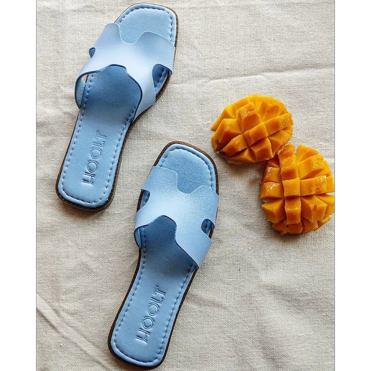 Leather H-Chic Slides Slipper - Baby Blue