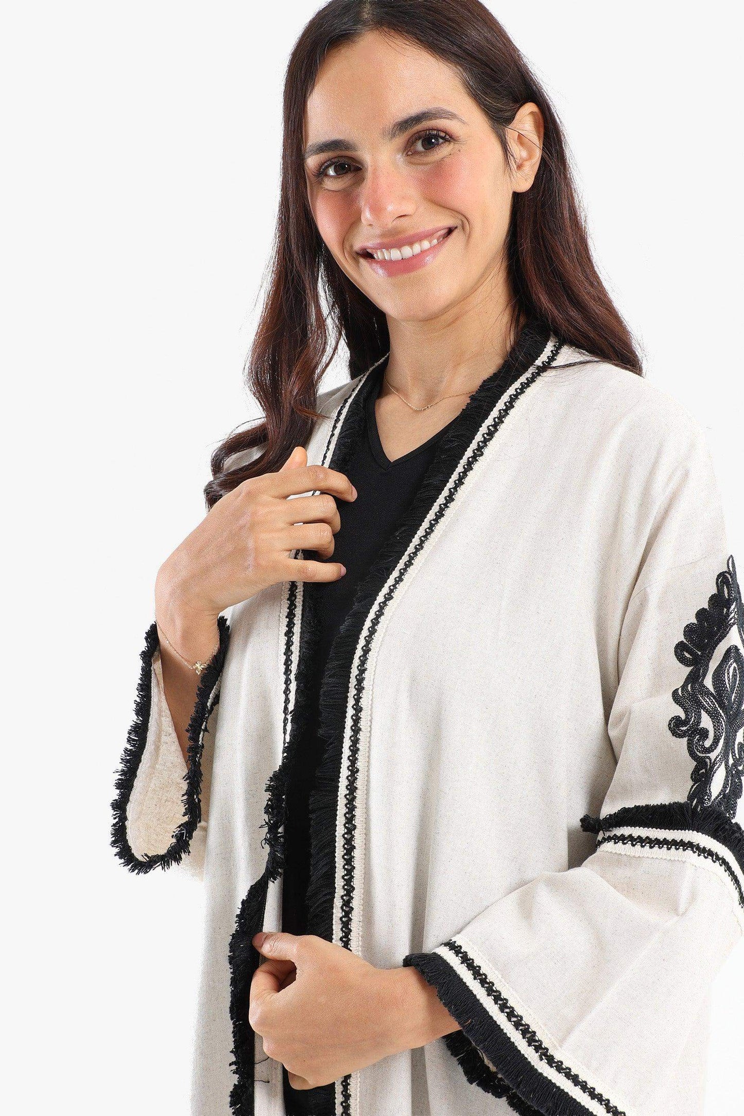 Tassels Hem Open Front Kimono - Carina - كارينا