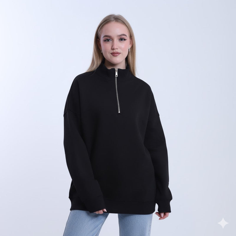 Melton Solid Half-Zip Sweatshirt – Black