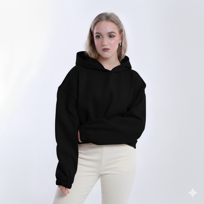 Melton Solid Oversized Pullover Hoodie – Black