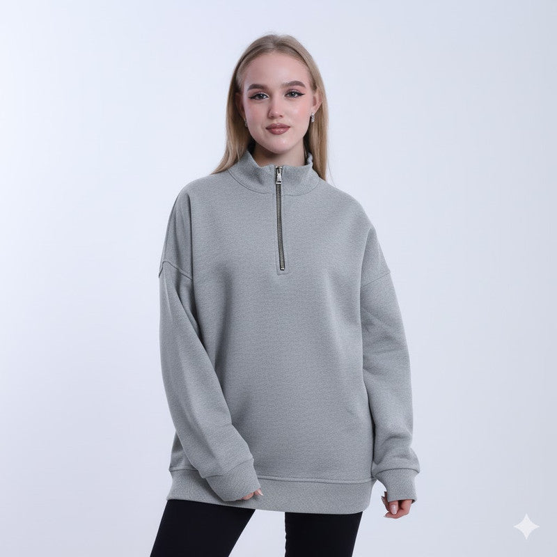 Melton Solid Half-Zip Sweatshirt – Grey