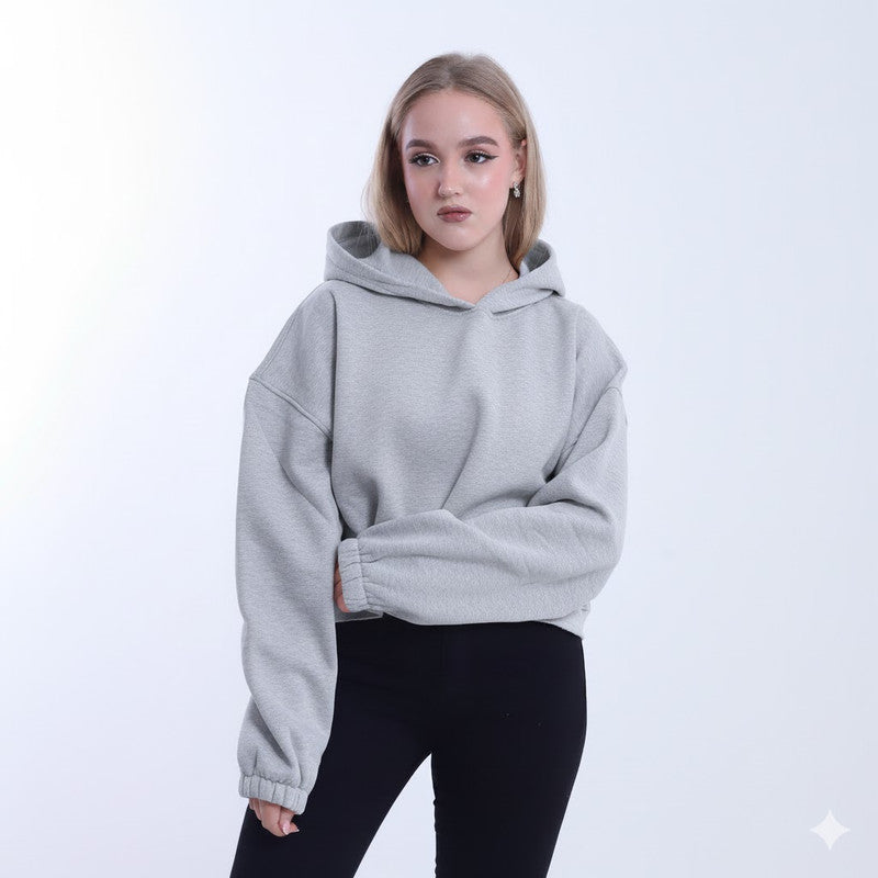 Melton Solid Oversized Pullover Hoodie – Grey