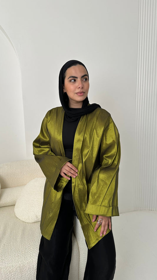 Satin Solid Kimono Jacket – Lime