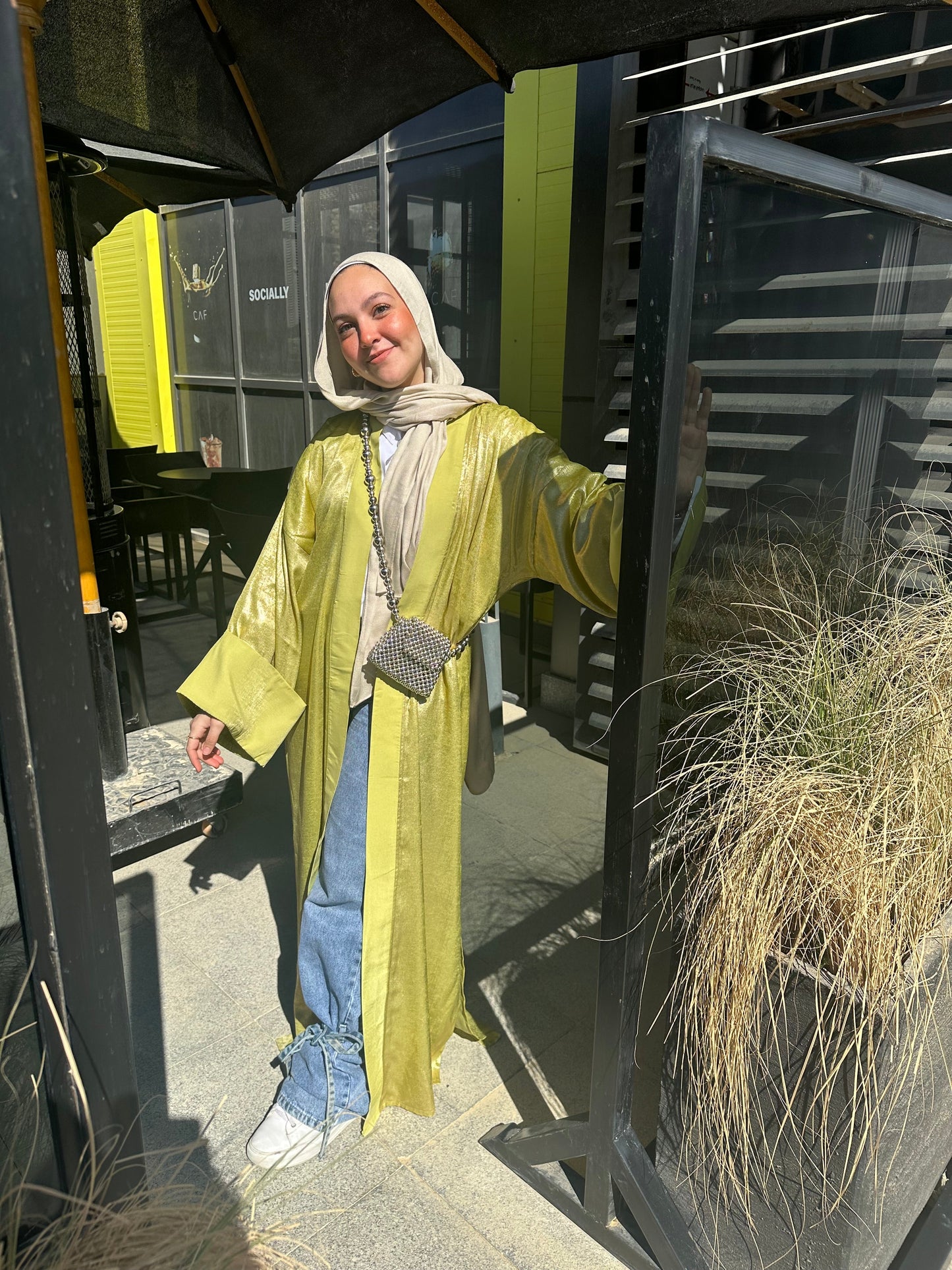 Metallic Satin Kaftan – Lime