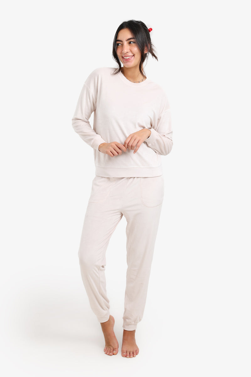Velvet Solid Pajama Set – Ivory