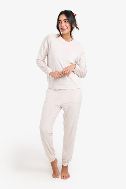 Velvet Solid Pajama Set – Ivory