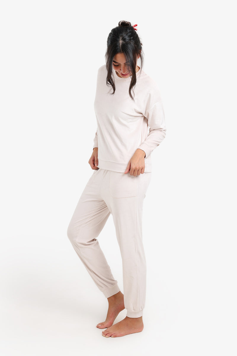 Velvet Solid Pajama Set – Ivory