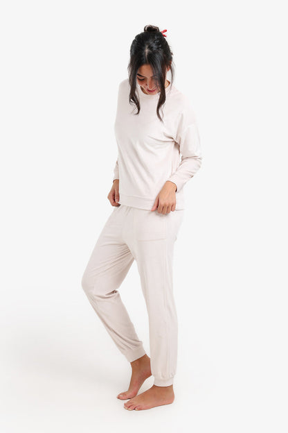 Velvet Solid Pajama Set – Ivory
