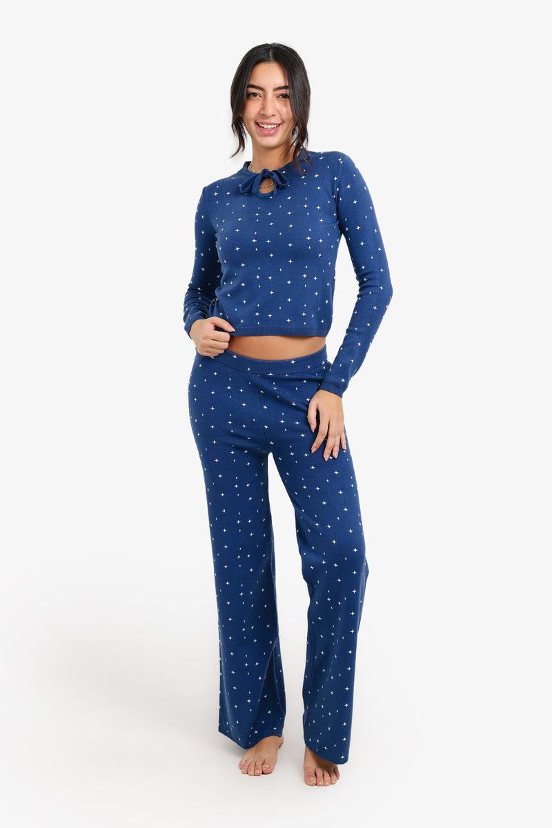 Wool Star Printed Cozy Pyjama Set – Blue