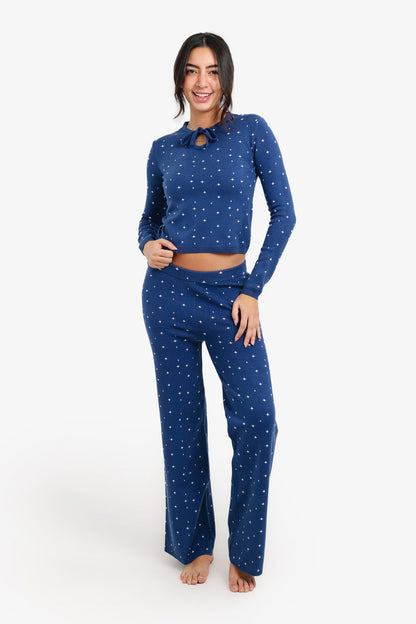 Wool Star Printed Cozy Pyjama Set – Blue