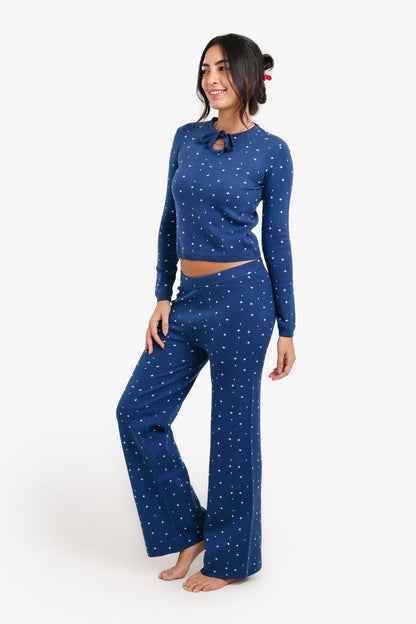 Wool Star Printed Cozy Pyjama Set – Blue