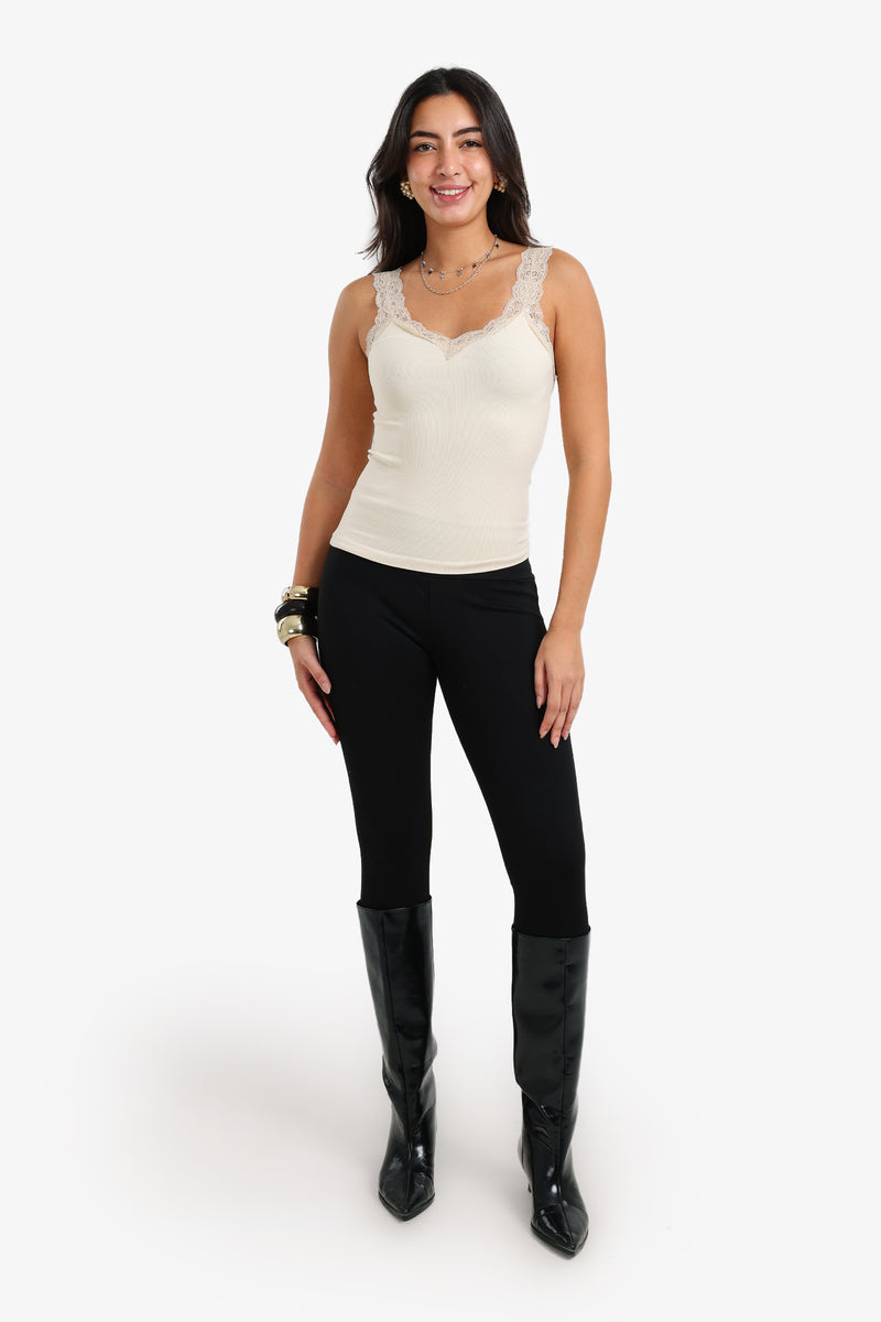 Jersey Solid Wide Waist Leggings – Black