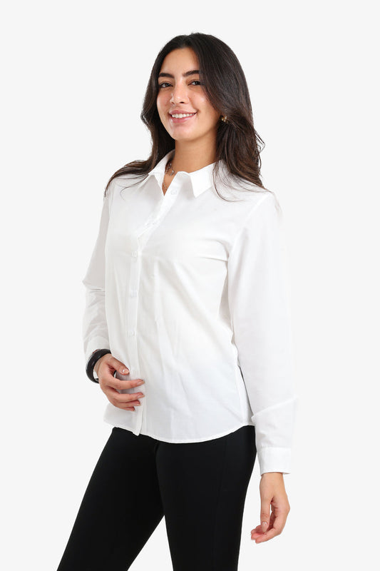 Cotton Blend Solid Basic Regular Shirt – White