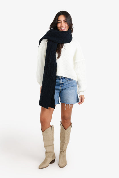 Acrylic Braided Knit Scarf – Black