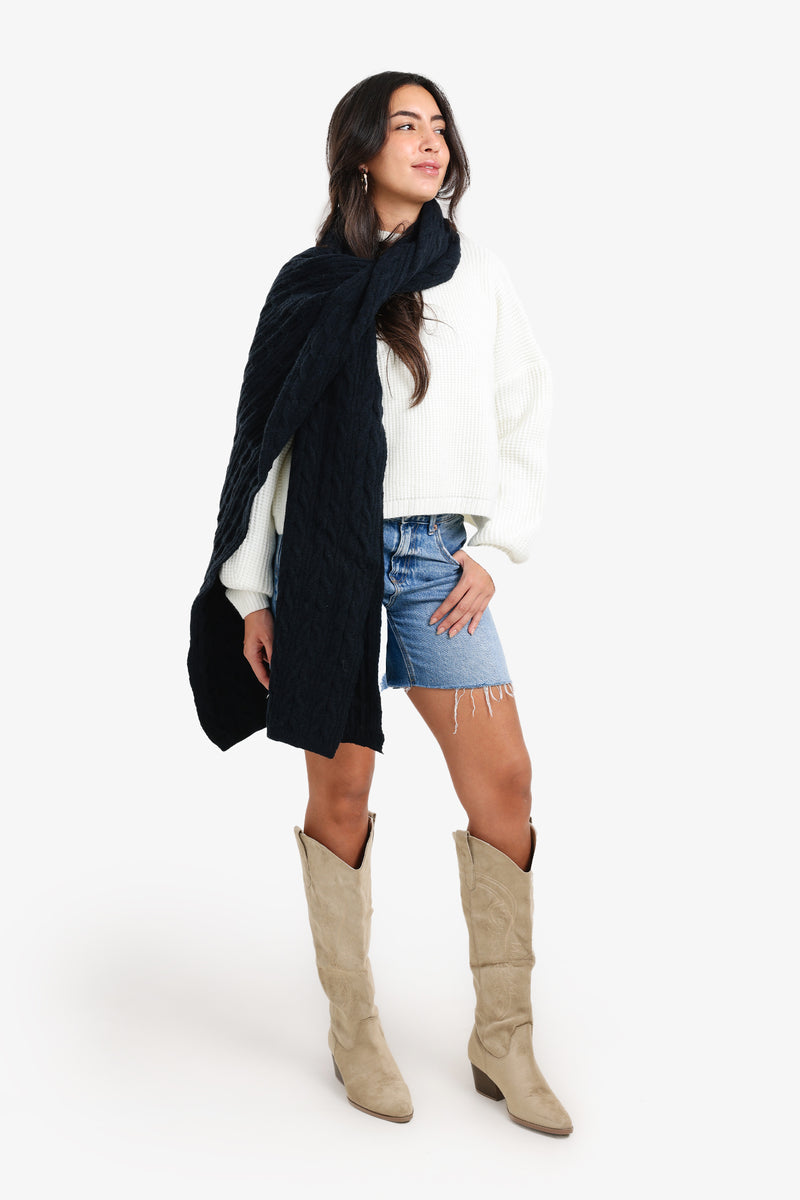 Acrylic Braided Knit Scarf – Black