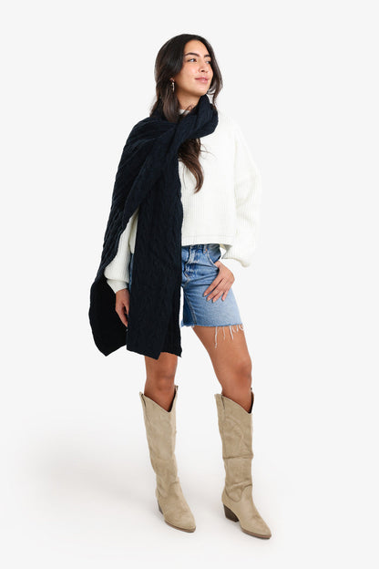 Acrylic Braided Knit Scarf – Black