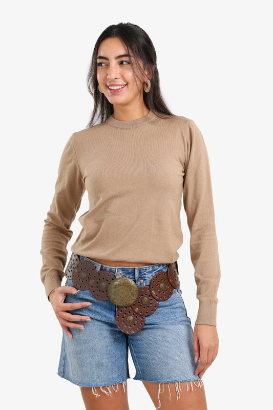 Polyamide Crew Neck Pullover – Beige