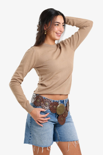 Polyamide Crew Neck Pullover – Beige