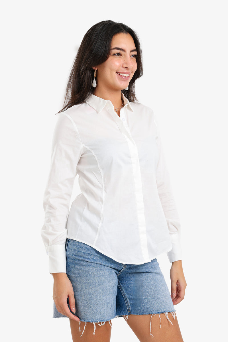 Cotton Asymmetrical Short Hem Shirt – White