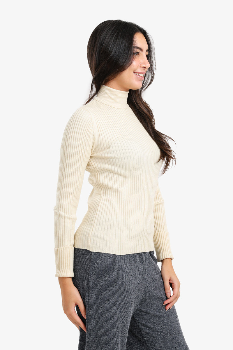Polyamide Ribbed Turtleneck Pullover – Off White