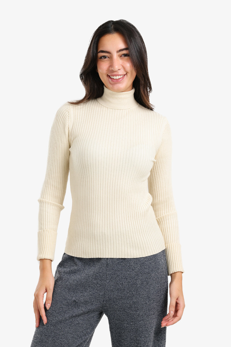 Polyamide Ribbed Turtleneck Pullover – Off White