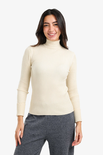 Polyamide Ribbed Turtleneck Pullover – Off White