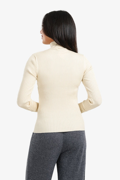 Polyamide Ribbed Turtleneck Pullover – Off White