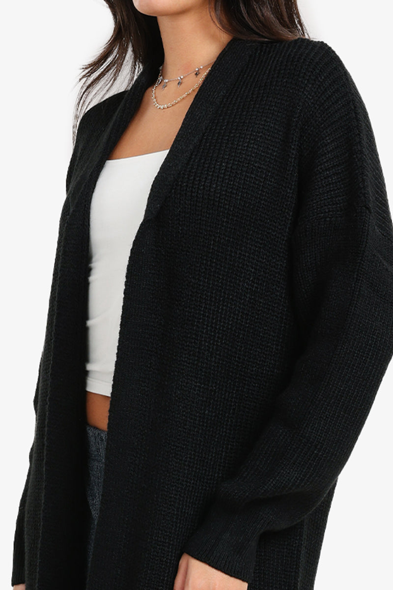 Acrylic Relaxed Knit Cardigan – Black
