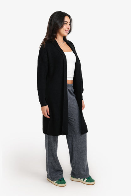 Acrylic Relaxed Knit Cardigan – Black