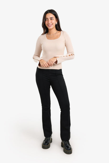 Viscose Square-Neck Pullover – Beige