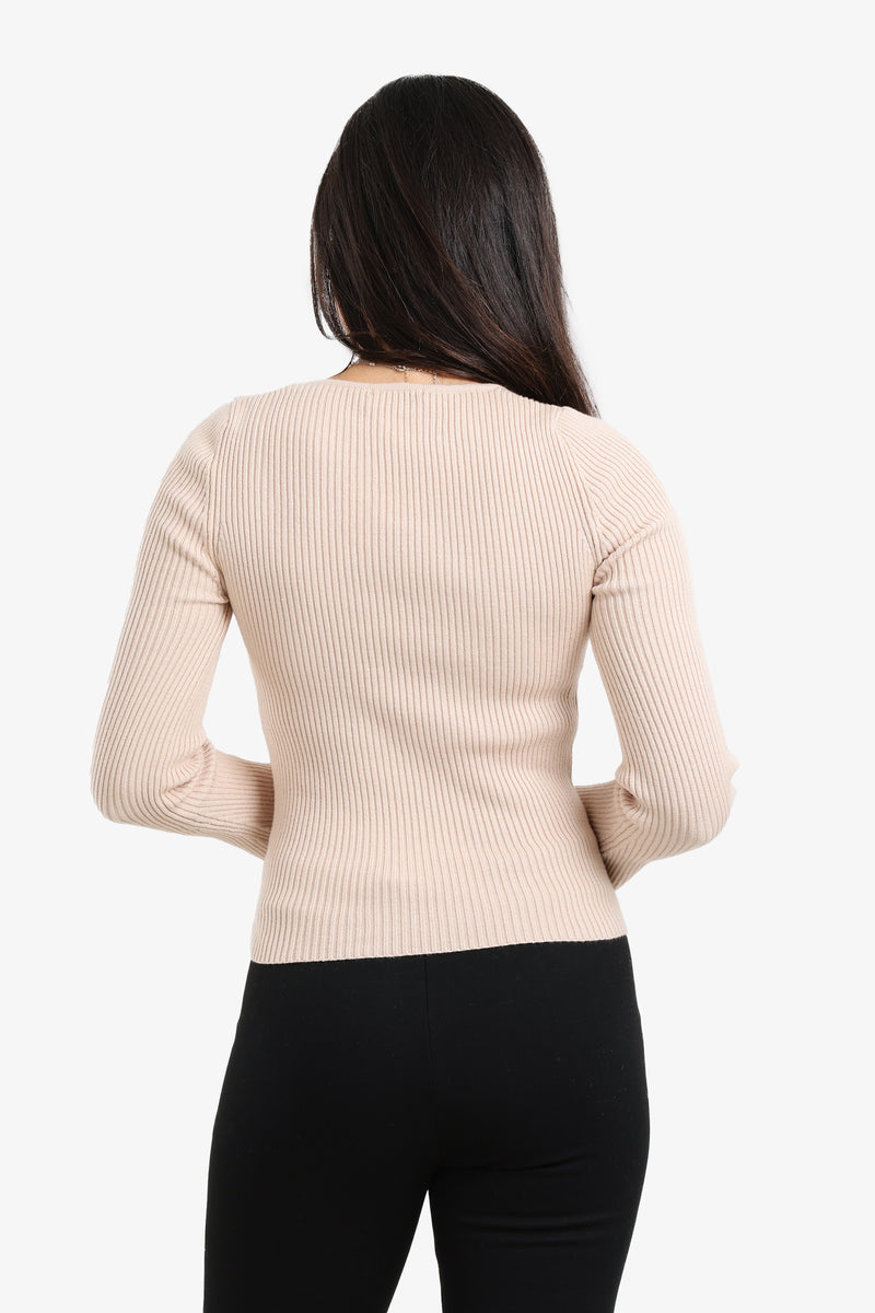 Viscose Square-Neck Pullover – Beige