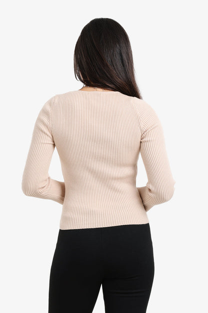 Viscose Square-Neck Pullover – Beige