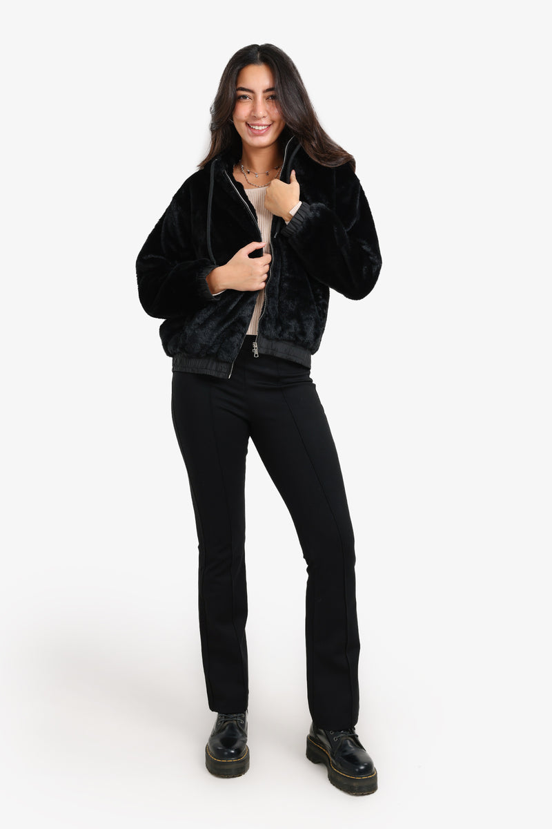 Faux Fur Cozy Hooded Jacket – Black