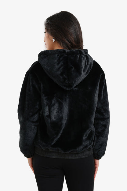 Faux Fur Cozy Hooded Jacket – Black