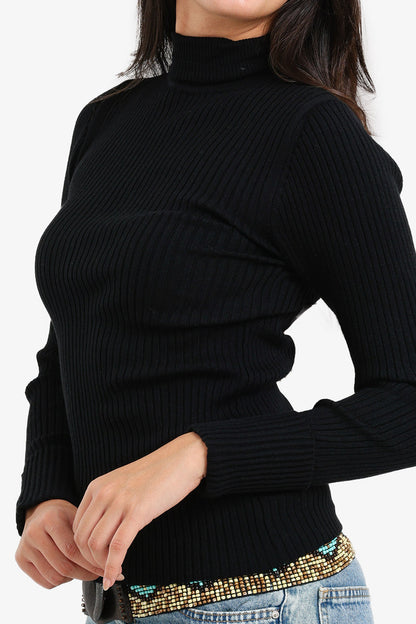 Polyamide Ribbed Turtleneck Pullover – Black