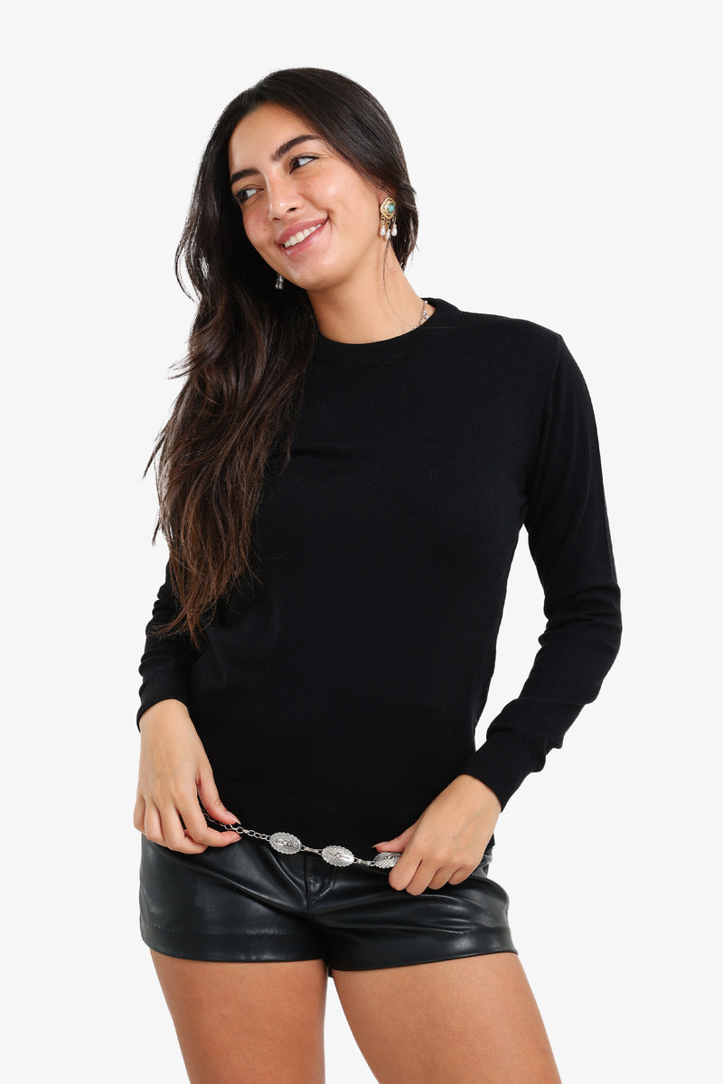 Polyamide Crew Neck Pullover – Black